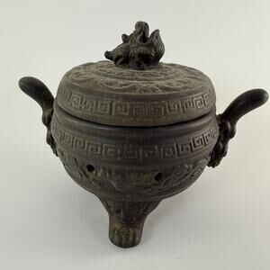 Chinese Dragon Tripod Incense Burner with Lid Handles 6" Censer Meditation Altar